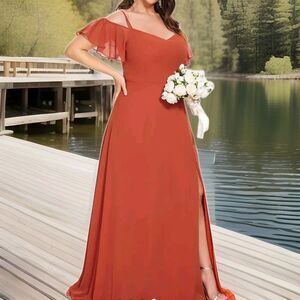 Ever Pretty Bridesmaid Dress Paprika Chiffon Maxi Sz 16 Cold Shoulder Lined